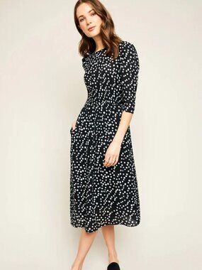 Hayden LA Polka Dot Midi Dress With Gathered Sleeves NWT Medium